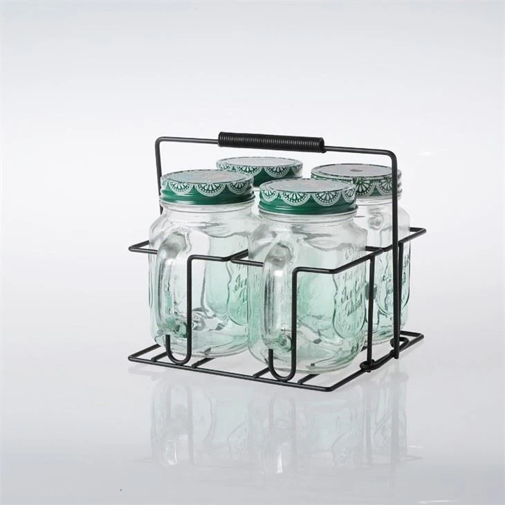 Glass Mason Jar With Metal Frame