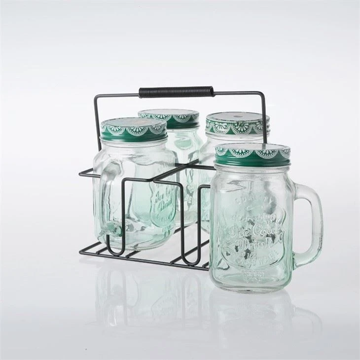 Glass Mason Jar With Metal Frame