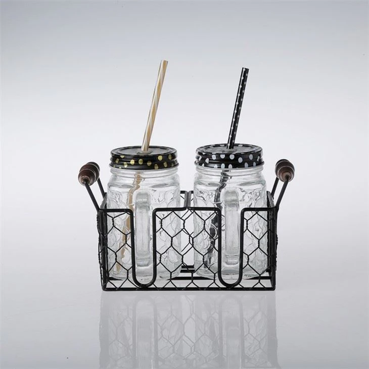 Glass Mason Jar With Metal Frame