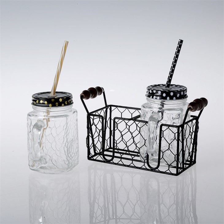 Glass Mason Jar With Metal Frame