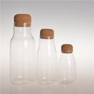 Kleine glazen voedselopslagfles met kurken deksel