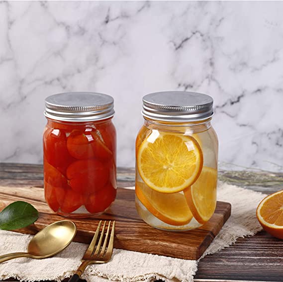 16oz Glass Jars With Regular Lids, Mason Jar With Airtight Lids, Clear Glass Jar