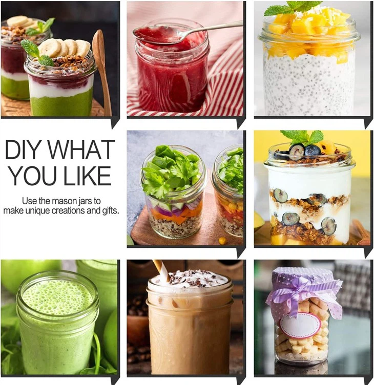 Mason Jars, 8 Oz Glass Jars With Regular Lids