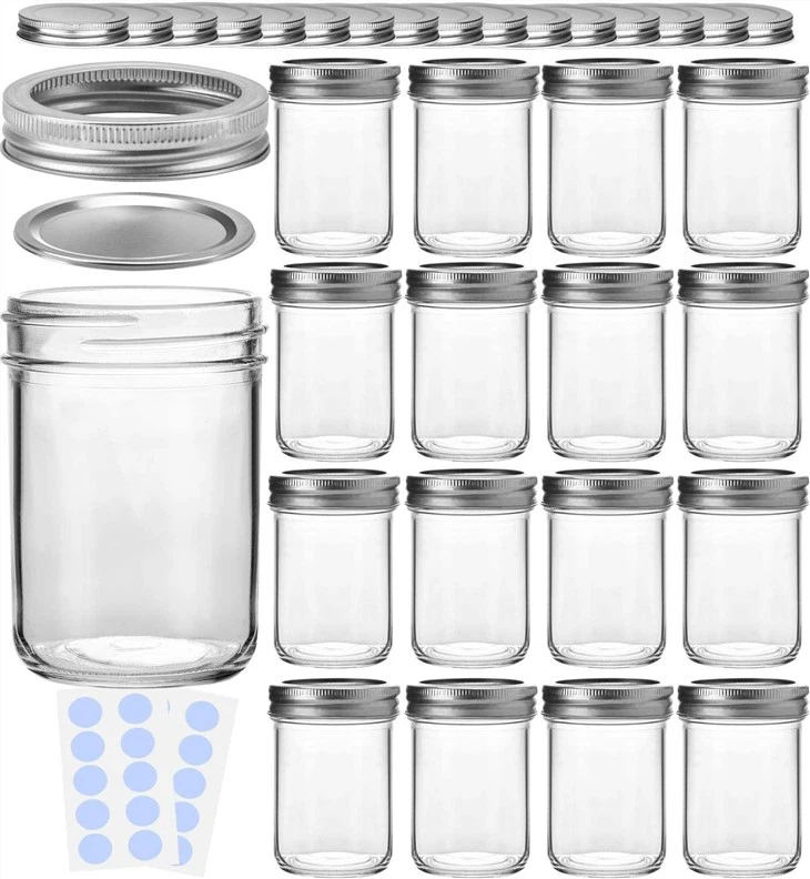 Mason Jars, 8 Oz Glass Jars With Regular Lids