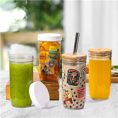 24oz Mason Jar met bamboe deksels en rietjes