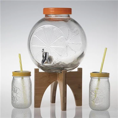 Mason Jar Oranje Dispenser Met Twee Mason Jars